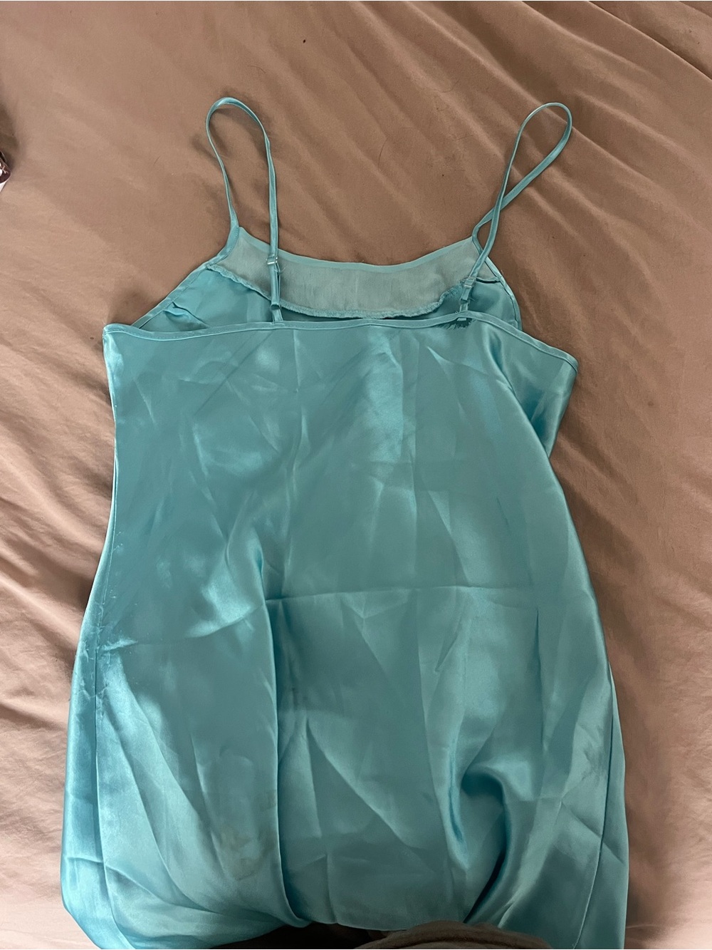 Vintage Turquoise Satin Slip Chemise - Picture 4 of 5